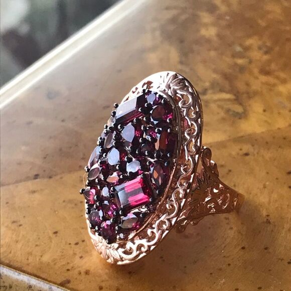 Natural Rhodolite Garnet Sterling Silver Cocktail Ring Size 7 - Picture 9 of 10